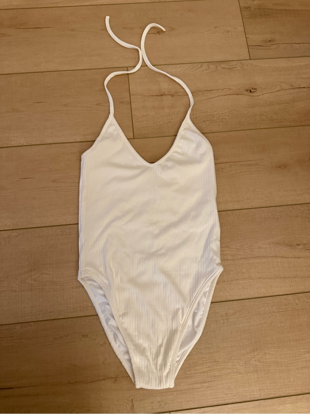 Bel Kazan Women’s Ribbed Halter Bodysuit White Xsmall